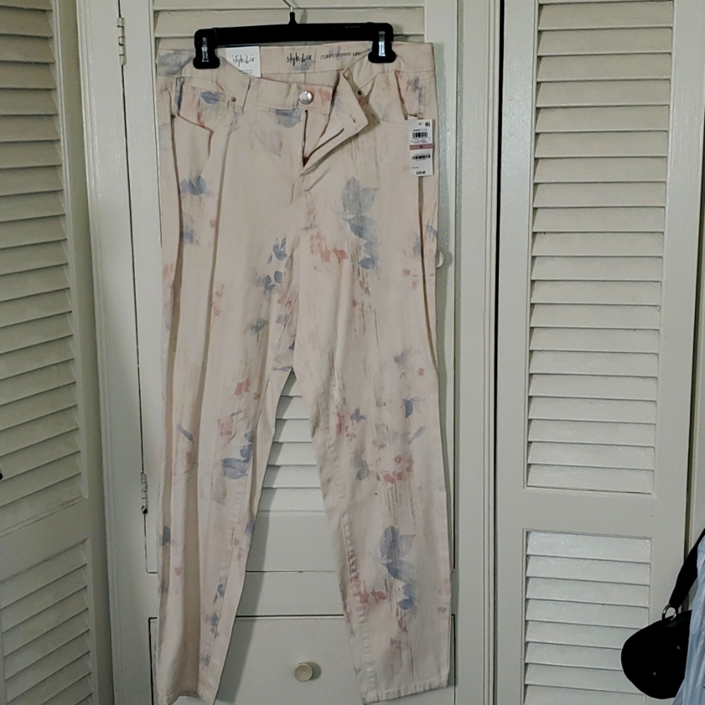 Ladies skinny leg pastel print denims